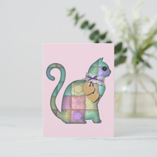 Patchwork cat-briefkaart briefkaart (Staand voorkant)