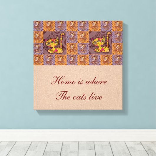 Patchwork Cat Canvas Afdruk (Insitu (Houten vloer))