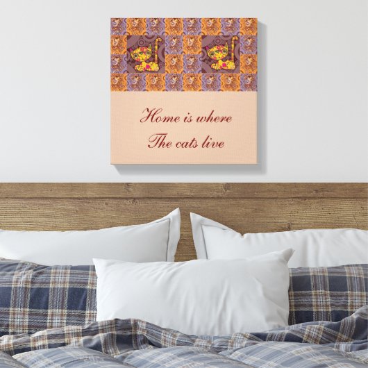 Patchwork Cat Canvas Afdruk (Insitu (Slaapkamer))