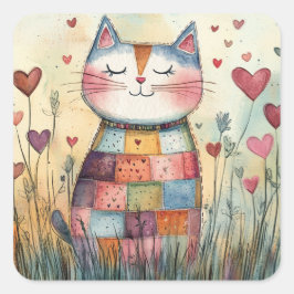 Patchwork Cat Valentijn Vierkante Sticker
