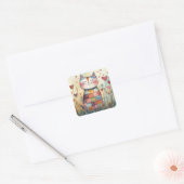 Patchwork Cat Valentijn Vierkante Sticker (Envelop)