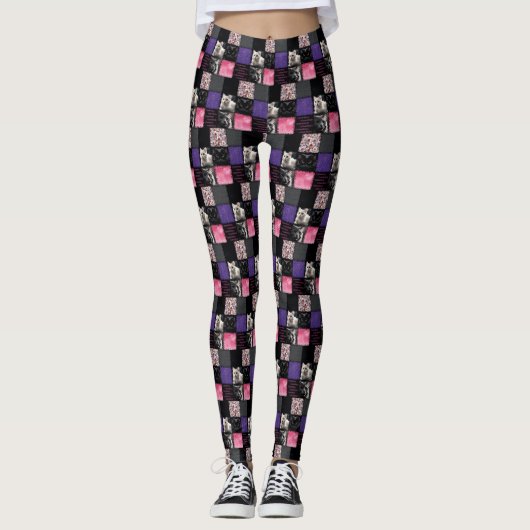 Patchwork Cats-a-Tonic Cat Leggings - Zwart Paarse (Voorkant)