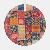 Patchwork Charm: Bloemen & Geometrische Mix Glas Ornament (Voorkant)
