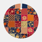 Patchwork Charm: Bloemen & Geometrische Mix Glas Ornament (Achterkant)