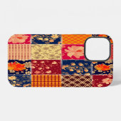 Patchwork Charm: Bloemen & Geometrische Mix iPhone Hoesje (Achterkant horizontaal)