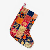 Patchwork Charm: Bloemen & Geometrische Mix Kleine Kerstsok (Voorkant (Hangend))