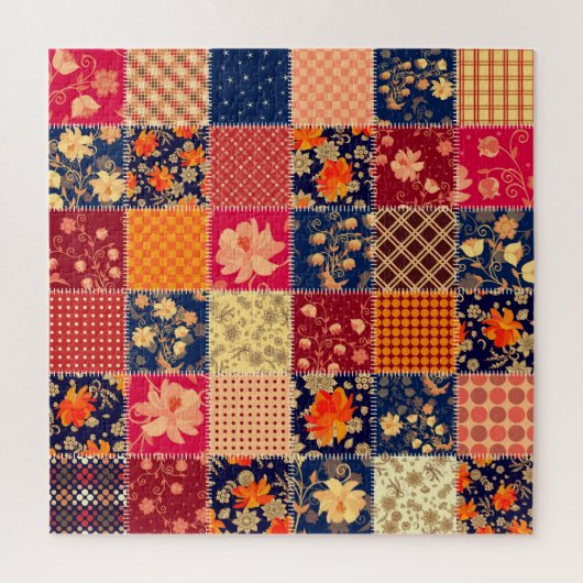 Patchwork Charm: Bloemen & Geometrische Mix Legpuzzel (Verticaal)