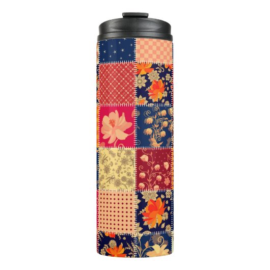 Patchwork Charm: Bloemen & Geometrische Mix Thermosbeker (Voorkant)