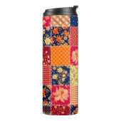 Patchwork Charm: Bloemen & Geometrische Mix Thermosbeker (Gedraaid links)