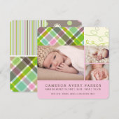 Patchwork Checks Baby Girl Birth Announcement Kaar Aankondiging (Voorkant / Achterkant)