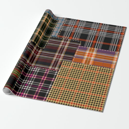 patchwork chercks pattern, tartan design, surface cadeaupapier (Uitgerold)