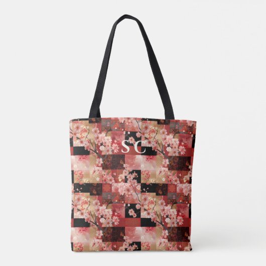 Patchwork Cherry Blossom en stof-geïnspireerd Tote Bag (Achterkant)