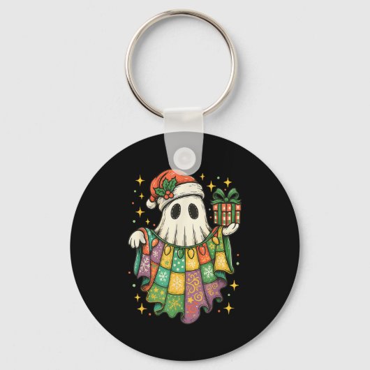 Patchwork Christmas Ghost Christmas, Christmas Boo Sleutelhanger (Voorkant)