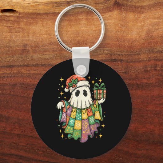 Patchwork Christmas Ghost Christmas, Christmas Boo Sleutelhanger (Voorkant)