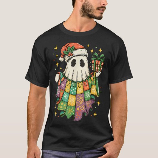 Patchwork Christmas Ghost Christmas, Christmas Boo T-shirt (Voorkant)