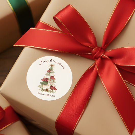 Patchwork Christmas Tree Christmas Ronde Sticker