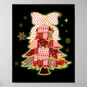 Patchwork Christmas Tree Coquette Bow Xmas Holiday Poster (Voorkant)