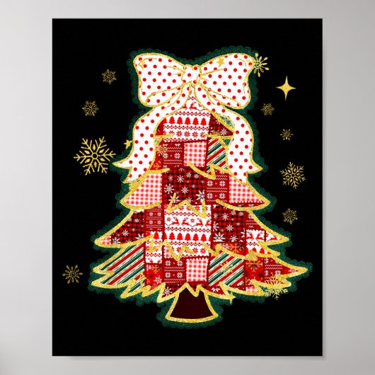 Patchwork Christmas Tree Coquette Bow Xmas Holiday Poster (Voorkant)