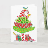 Patchwork Christmas Tree Folded Holiday Card Feestdagen Kaart (Voorkant)