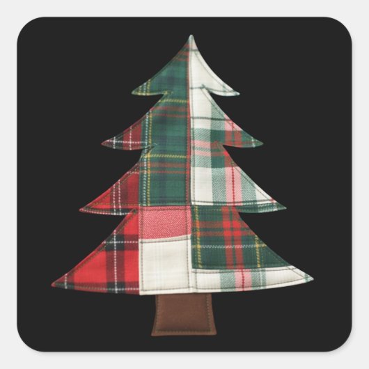 Patchwork Christmas Tree Holiday Winter Xmas Vierkante Sticker (Voorkant)