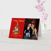 Patchwork Christmas Tree Photo Folie Feestdagenkaart (Orchidee)