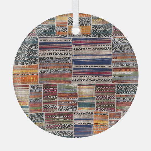 Patchwork collage: gemengd quiltpatroon. glas ornament (Voorkant)