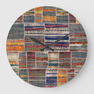 Patchwork collage: gemengd quiltpatroon. grote klok