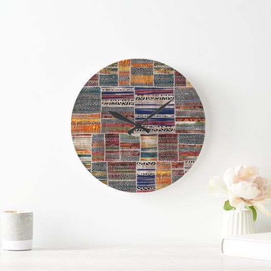 Patchwork collage: gemengd quiltpatroon. grote klok (Huis)