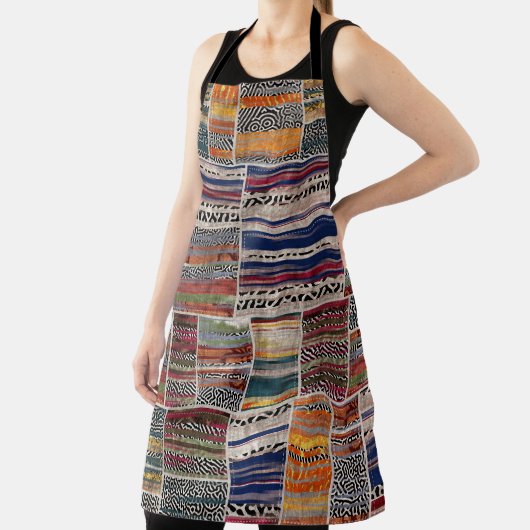 Patchwork collage: gemengd quiltpatroon. schort (Insitu)