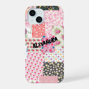 Patchwork collage, kleurrijke en creatieve telefoo iPhone 15 case