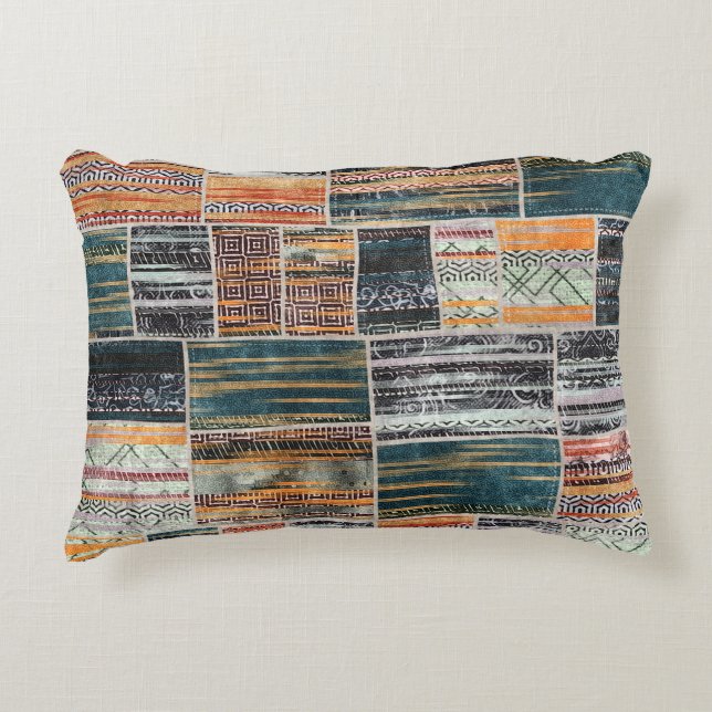 Patchwork collage mix, quilt patroon print. accent kussen (Voorkant)