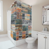 Patchwork collage mix, quilt patroon print. douchegordijn (In situ)