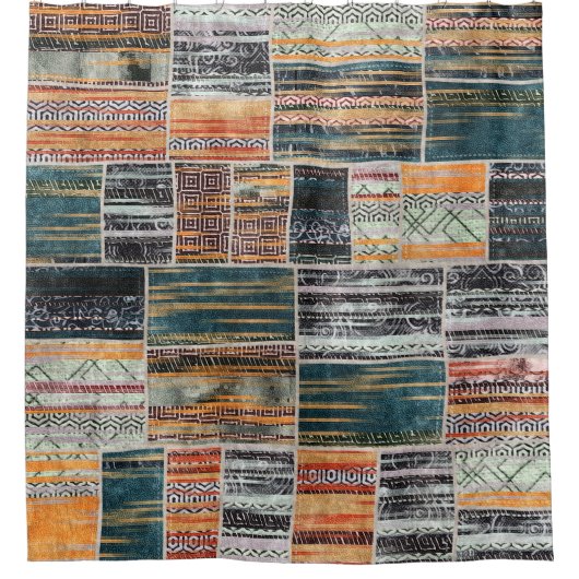 Patchwork collage mix, quilt patroon print. douchegordijn (Voorkant)