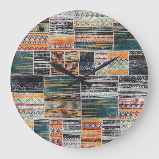Patchwork collage mix, quilt patroon print. grote klok (Voorkant)
