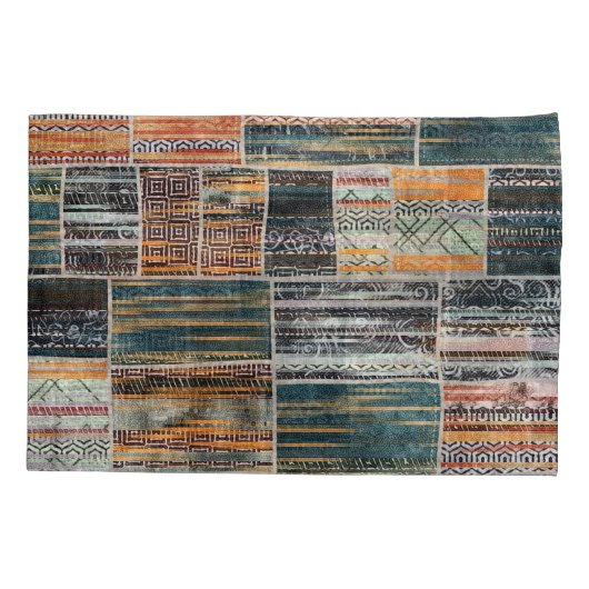 Patchwork collage mix, quilt patroon print. kussensloop (Achterkant)