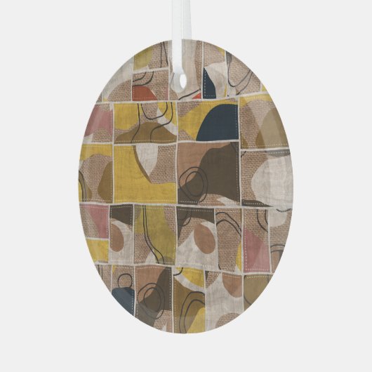 Patchwork collage quilt: gemengde print. glas ornament (Voorkant links)