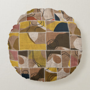 Patchwork collage quilt: gemengde print. rond kussen