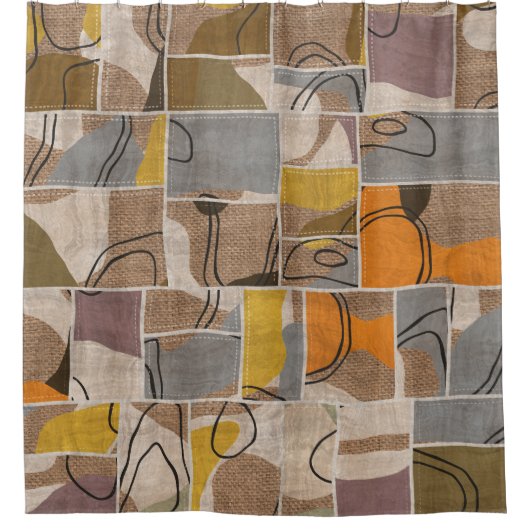 Patchwork collage, quilt mix patroon douchegordijn (Voorkant)