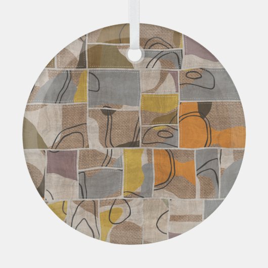 Patchwork collage, quilt mix patroon glas ornament (Voorkant)