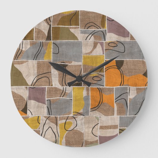 Patchwork collage, quilt mix patroon grote klok (Voorkant)