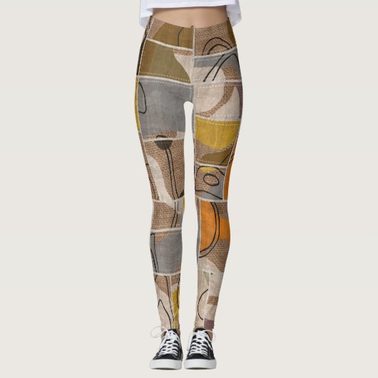 Patchwork collage, quilt mix patroon leggings (Voorkant)