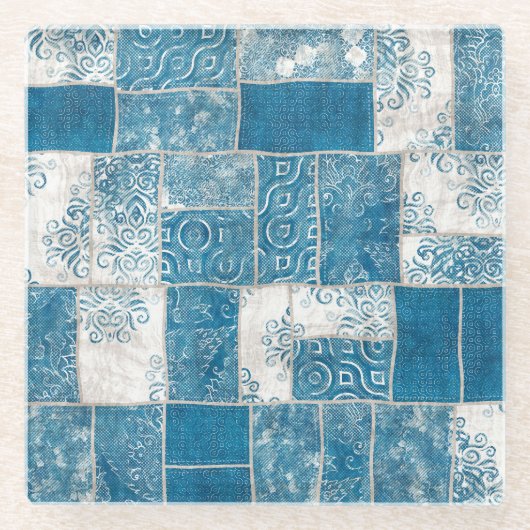 Patchwork Collage: Quiltpatroon Mix Glazen Onderzetter (Voorkant)