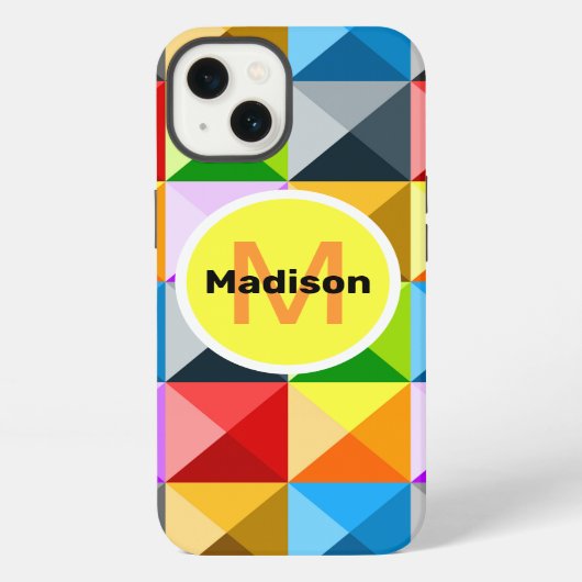 Patchwork Colorful geometrisch patroon Monogram iPhone Hoesje (Achterkant)