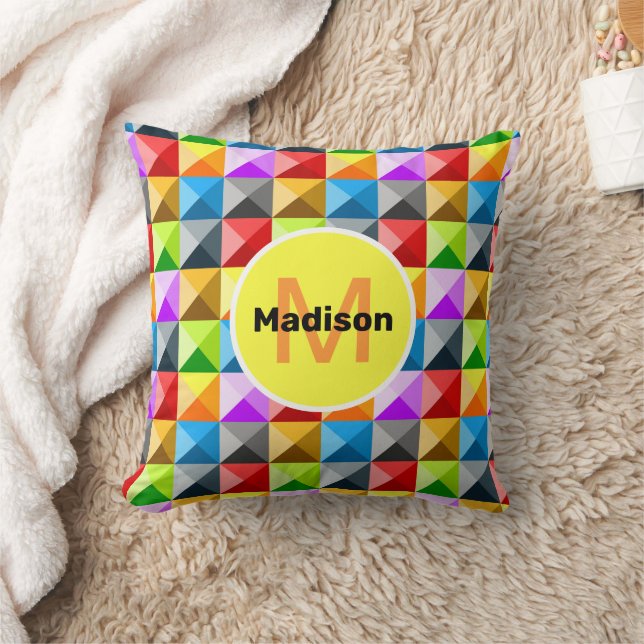 Patchwork Colorful geometrisch patroon Monogram Kussen (Deken)