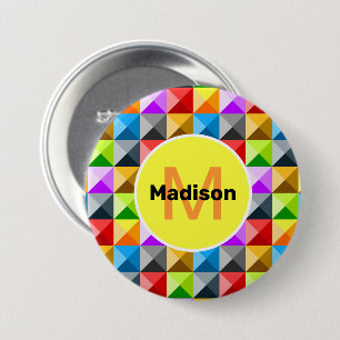 Patchwork Colorful geometrisch patroon Monogram Ronde Button 7,6 Cm