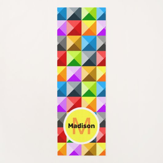 Patchwork Colorful geometrisch patroon Monogram Yogamat (Voorkant)