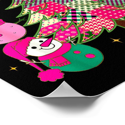 Patchwork Coquette Bow Xmas Snowman Holiday Christ Poster (Hoek)