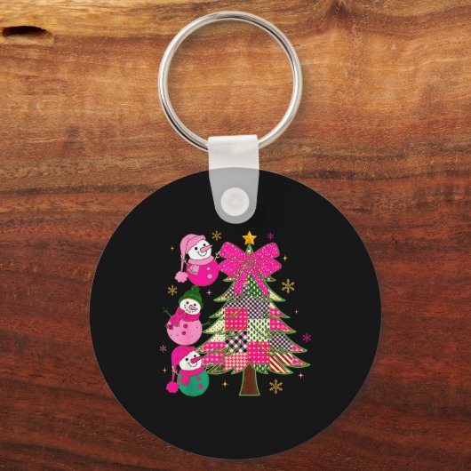 Patchwork Coquette Bow Xmas Snowman Holiday Christ Sleutelhanger (Voorkant)