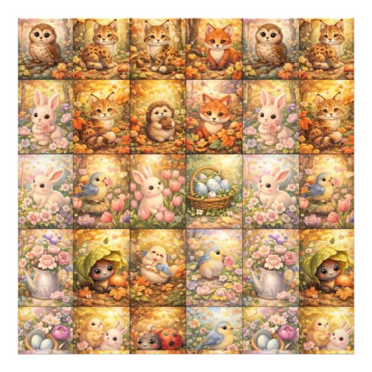 Patchwork, Cozy Inspired Color Block Design Foto Afdruk (Voorkant)