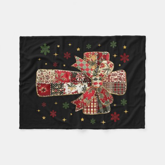 Patchwork Cross Christian Christmas Coquette Bow Fleece Deken (Voorkant (Horizontaal))